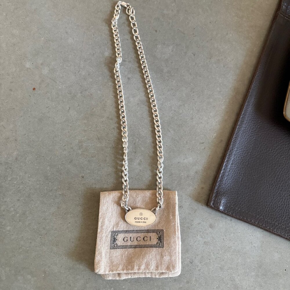 Authentic GUCCI curb chain & Gucci tag sterling silver necklace stamped $800+ - Picture 2 of 16